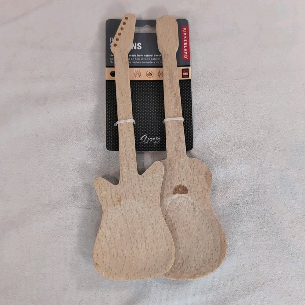 Kikkerland NEW Rockin' Spoons 2 Wood Guitars Beechwood Bartjan de Bruijn Cooking